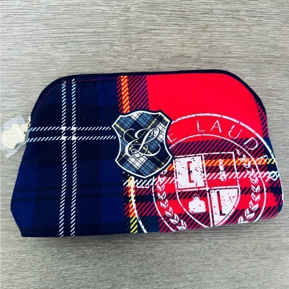 Estée Lauder Plaid Preppy Cosmetic Makeup Bag Zipper Pouch